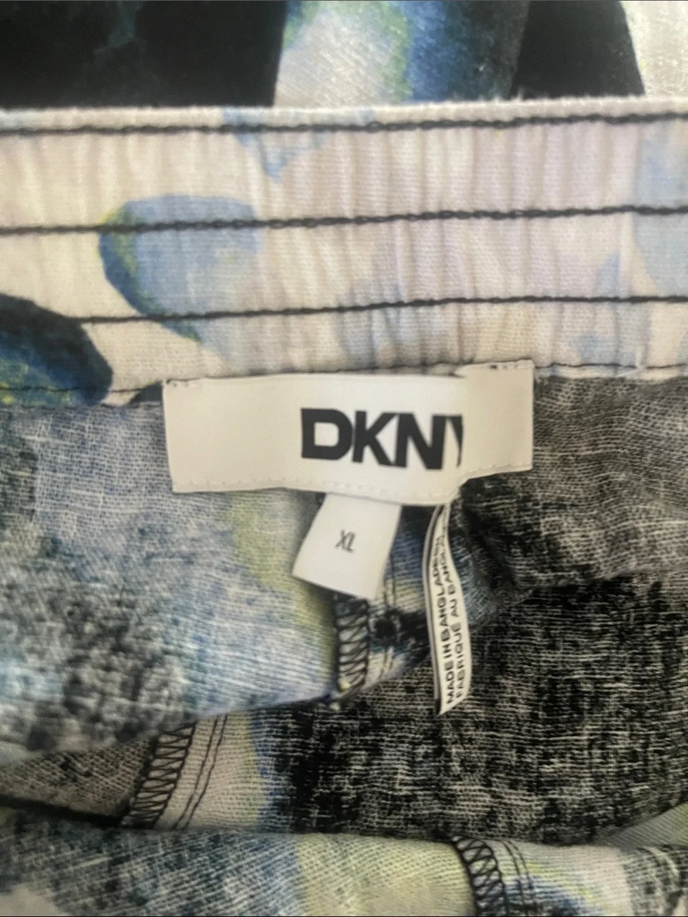 DKNY 2 Piece Set Blue & Black Watercolor Print Top and Matching wide leg